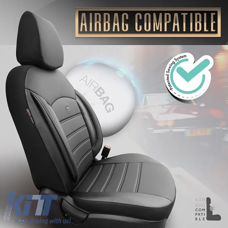 Seat Covers Otom Inspire Design Universal Full Artificial Leather Front / Rear Set 11 Pieces Black INS-3501
