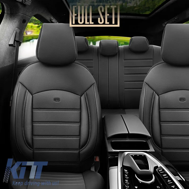 Seat Covers Otom Inspire Design Universal Full Artificial Leather Front / Rear Set 11 Pieces Black INS-3501