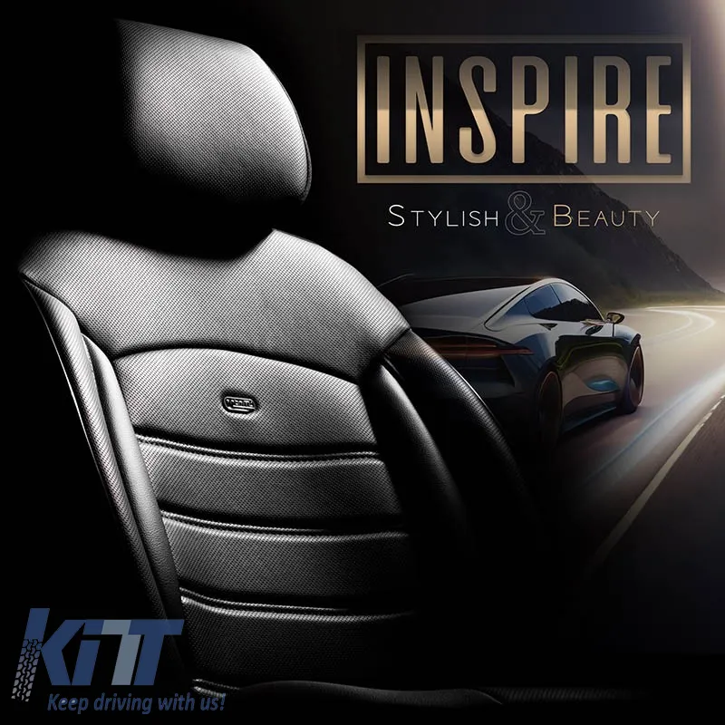 Seat Covers Otom Inspire Design Universal Full Artificial Leather Front / Rear Set 11 Pieces Black INS-3501