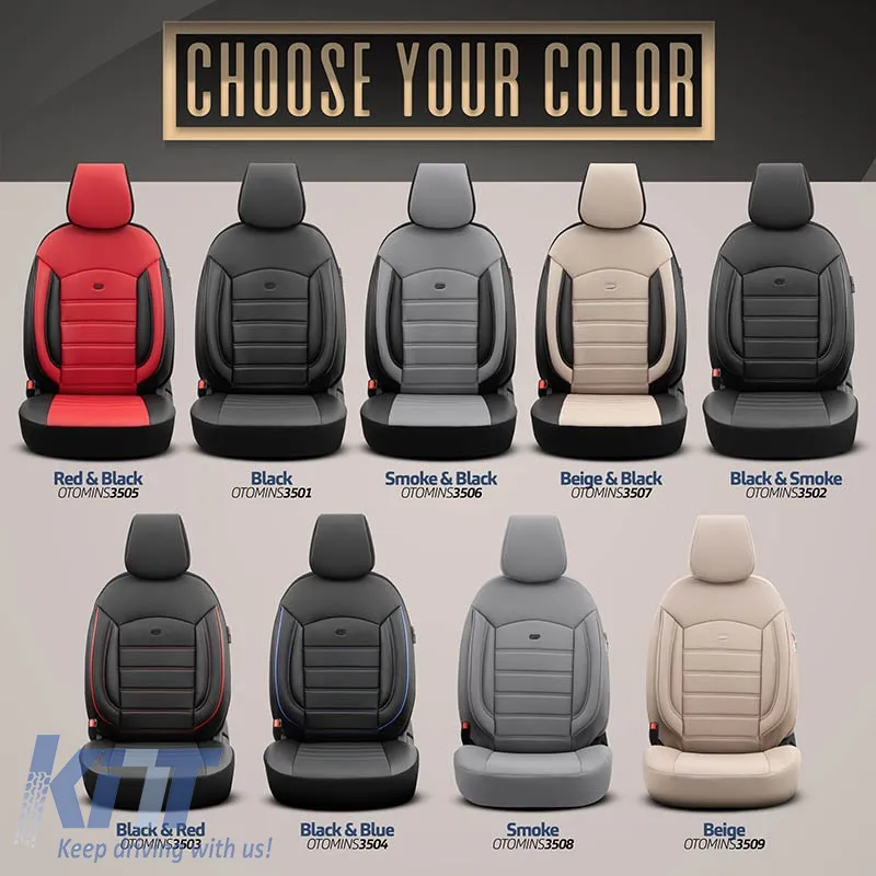 Seat Covers Otom Inspire Design Universal Full Artificial Leather Front / Rear Set 11 Pieces Black INS-3501