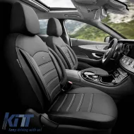 Seat Covers Otom Inspire Design Universal Full Artificial Leather Front / Rear Set 11 Pieces Black With Grey Stitch INS-3502-image-6310039