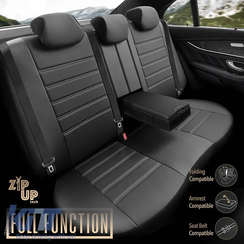 Seat Covers Otom Inspire Design Universal Full Artificial Leather Front / Rear Set 11 Pieces Black With Grey Stitch INS-3502