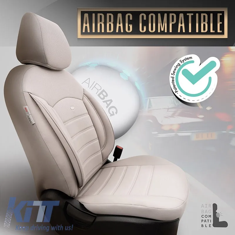 Seat Covers Otom Inspire Design Universal Full Artificial Leather Front / Rear Set 11 Pieces Beige INS-3509