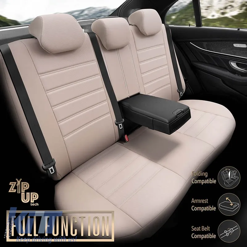 Seat Covers Otom Inspire Design Universal Full Artificial Leather Front / Rear Set 11 Pieces Beige INS-3509