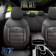 Seat Covers Otom Inspire Design Universal Full Artificial Leather Front / Rear Set 11 Pieces Black With Red Stitch INS-3503