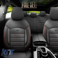 Seat Covers Otom Inspire Design Universal Full Artificial Leather Front / Rear Set 11 Pieces Black With Red Stitch INS-3503-image-6310931