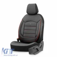 Seat Covers Otom Inspire Design Universal Full Artificial Leather Front / Rear Set 11 Pieces Black With Red Stitch INS-3503-image-6310937