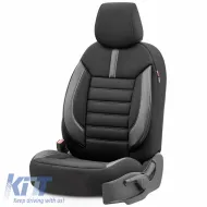 Seat Covers Otom Limited Design Universal Jacquard / Lacost / Artificial Leather Front / Rear Set 11 Pieces Black With Grey Seams LMT-102-image-6307277