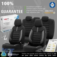 Seat Covers Otom Limited Design Universal Jacquard / Lacost / Artificial Leather Front / Rear Set 11 Pieces Black With Grey Seams LMT-102-image-6307284