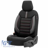 Seat Covers Otom Limited Design Universal Jacquard / Lacost / Artificial Leather Front / Rear Set 11 Pieces Black With Red Seams LMT-101-image-6307295