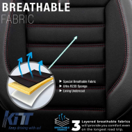 Seat Covers Otom Limited Design Universal Jacquard / Lacost / Artificial Leather Front / Rear Set 11 Pieces Black With Red Seams LMT-101