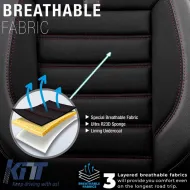 Seat Covers Otom Limited Design Universal Jacquard / Lacost / Artificial Leather Front / Rear Set 11 Pieces Black With Red Seams LMT-101-image-6307296