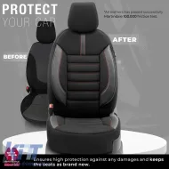 Seat Covers Otom Limited Design Universal Jacquard / Lacost / Artificial Leather Front / Rear Set 11 Pieces Black With Red Seams LMT-101-image-6307299