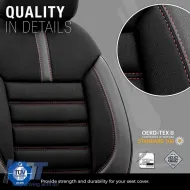 Seat Covers Otom Limited Design Universal Jacquard / Lacost / Artificial Leather Front / Rear Set 11 Pieces Black With Red Seams LMT-101-image-6307300