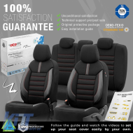 Seat Covers Otom Limited Design Universal Jacquard / Lacost / Artificial Leather Front / Rear Set 11 Pieces Black With Red Seams LMT-101