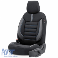 Seat Covers Otom Limited Design Universal Jacquard / Lacost / Artificial Leather Front / Rear Set 11 Pieces Black With Blue Seams LMT-103