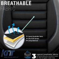 Seat Covers Otom Limited Design Universal Jacquard / Lacost / Artificial Leather Front / Rear Set 11 Pieces Black With Blue Seams LMT-103