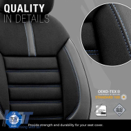 Seat Covers Otom Limited Design Universal Jacquard / Lacost / Artificial Leather Front / Rear Set 11 Pieces Black With Blue Seams LMT-103