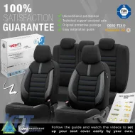 Seat Covers Otom Limited Design Universal Jacquard / Lacost / Artificial Leather Front / Rear Set 11 Pieces Black With Blue Seams LMT-103-image-6307326