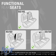 Seat Covers Otom Limited Design Universal Jacquard / Lacost / Artificial Leather Front / Rear Set 11 Pieces Black With Blue Seams LMT-103