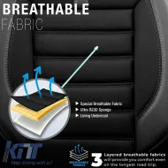 Seat Covers Otom Limited Design Universal Jacquard / Lacost / Artificial Leather Front / Rear Set 11 Pieces Black With Grey Seams LMT-102-image-6308270