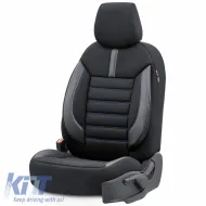Seat Covers Otom Limited Design Universal Jacquard / Lacost / Artificial Leather Front / Rear Set 11 Pieces Black With Blue Seams LMT-103-image-6308290