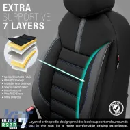 Seat Covers Otom Limited Design Universal Jacquard / Lacost / Artificial Leather Front / Rear Set 11 Pieces Black With Blue Seams LMT-103-image-6308293