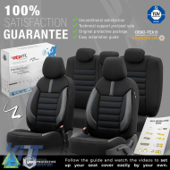 Seat Covers Otom Limited Design Universal Jacquard / Lacost / Artificial Leather Front / Rear Set 11 Pieces Black With Blue Seams LMT-103