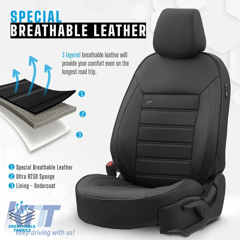 Seat Covers Otom Premium Design Universal Full Artificial Leather Front / Rear Set 11 Pieces Black PRM-101