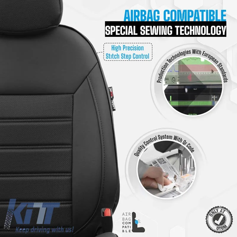 Seat Covers Otom Premium Design Universal Full Artificial Leather Front / Rear Set 11 Pieces Black PRM-101