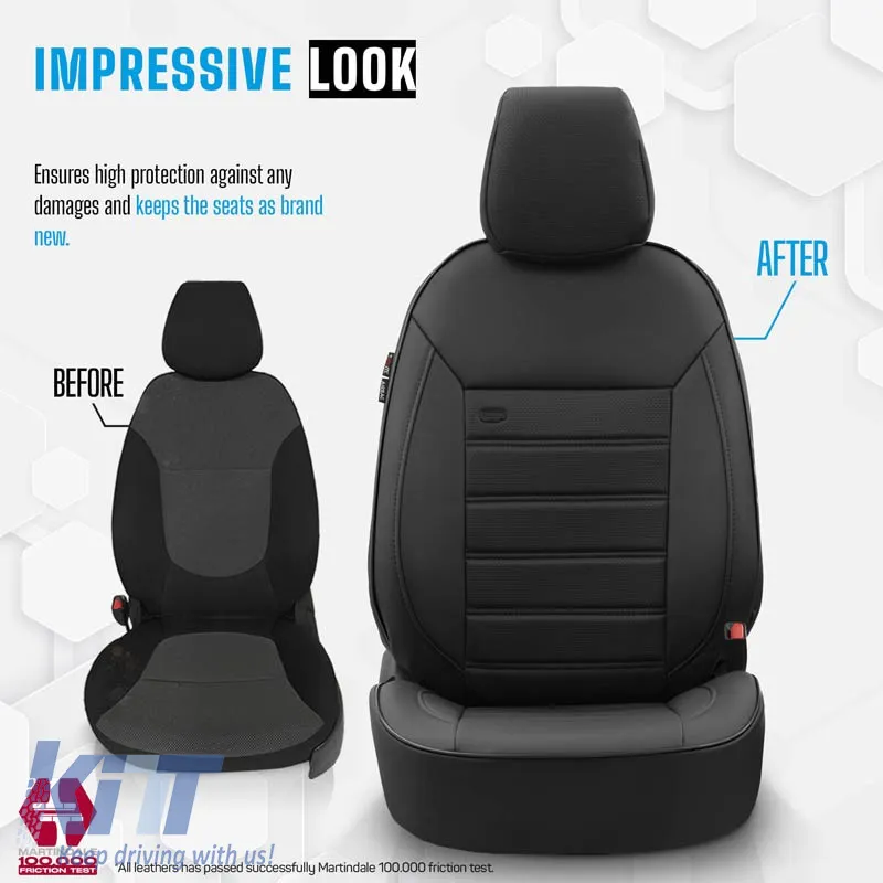 Seat Covers Otom Premium Design Universal Full Artificial Leather Front / Rear Set 11 Pieces Black PRM-101