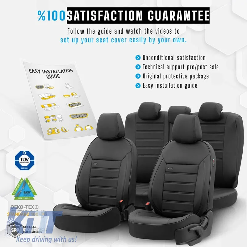Seat Covers Otom Premium Design Universal Full Artificial Leather Front / Rear Set 11 Pieces Black PRM-101