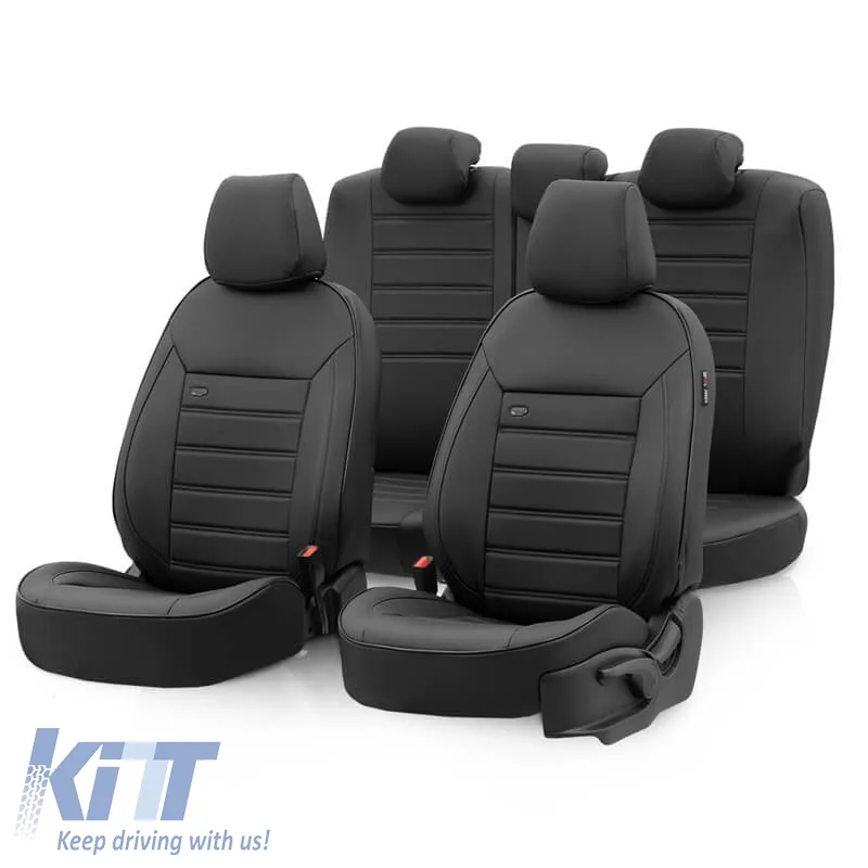 Seat Covers Otom Premium Design Universal Full Artificial Leather Front / Rear Set 11 Pieces Black PRM-101