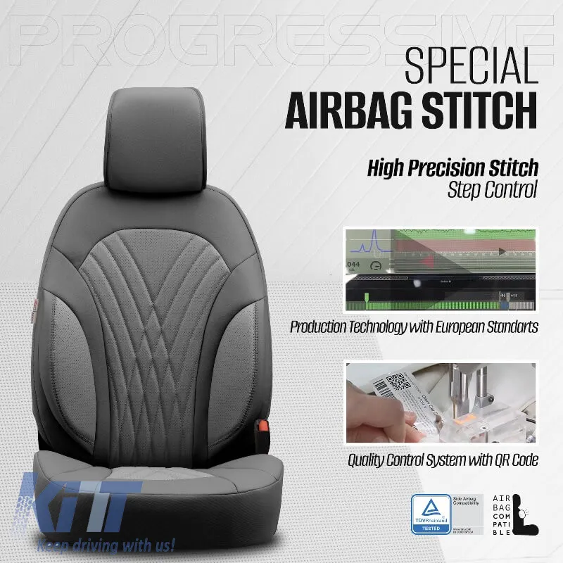 Seat Covers Otom Progressive Design Universal Full Synthetic Leather Front / Rear Set 11 Pieces Gray ΡRG-103