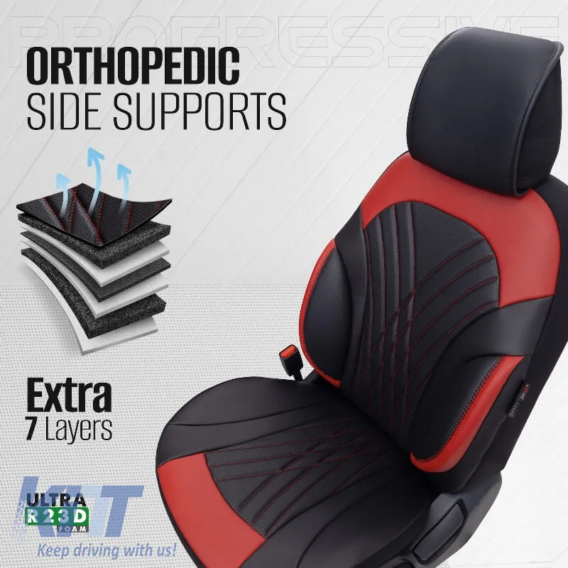 Seat Covers Otom Progressive Design Universal Full Synthetic Leather Front / Rear Set 11 Pieces Black / Red ΡRG-104