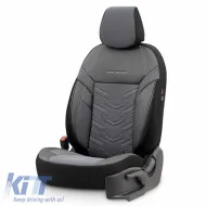 Seat Covers Otom Reflective Design Universal Jacquard / Rachel / Artificial Leather Front / Rear Set 11 Pieces Black - Dark Grey RFL-2603-image-6305229