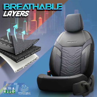 Seat Covers Otom Reflective Design Universal Jacquard / Rachel / Artificial Leather Front / Rear Set 11 Pieces Black - Dark Grey RFL-2603