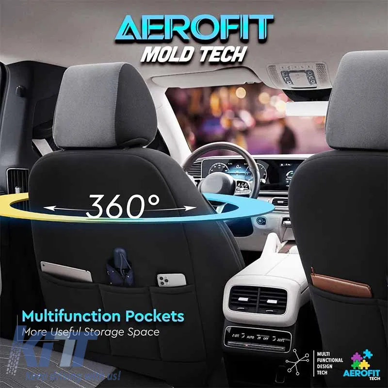 Seat Covers Otom Reflective Design Universal Jacquard / Rachel / Artificial Leather Front / Rear Set 11 Pieces Black - Dark Grey RFL-2603