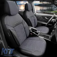 Seat Covers Otom Reflective Design Universal Jacquard / Rachel / Artificial Leather Front / Rear Set 11 Pieces Black - Dark Grey RFL-2603-image-6305234