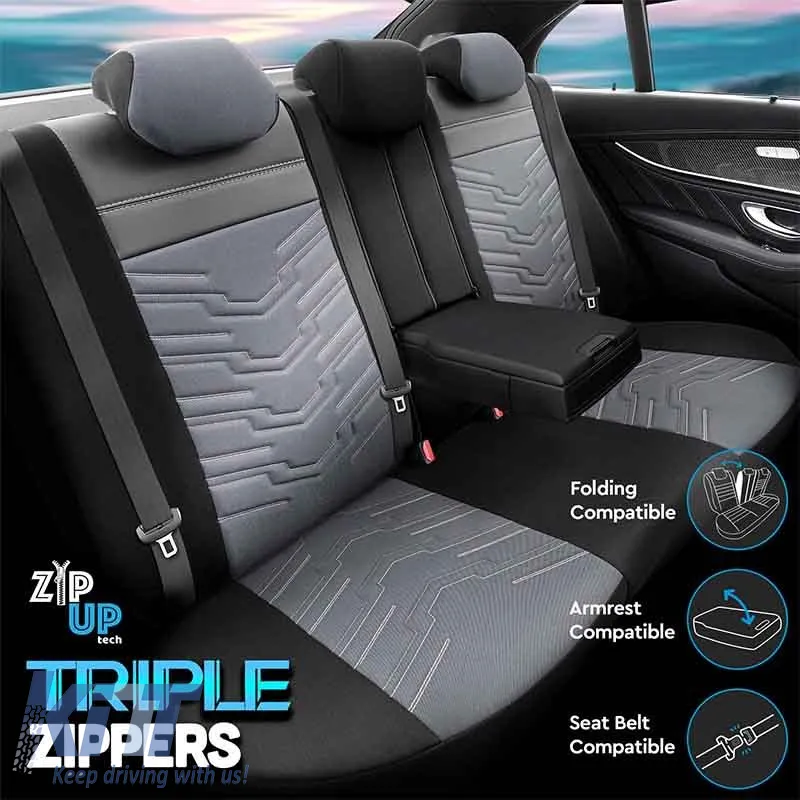 Seat Covers Otom Reflective Design Universal Jacquard / Rachel / Artificial Leather Front / Rear Set 11 Pieces Black - Dark Grey RFL-2603