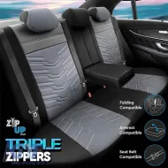 Seat Covers Otom Reflective Design Universal Jacquard / Rachel / Artificial Leather Front / Rear Set 11 Pieces Black - Dark Grey RFL-2603-image-6305235