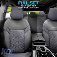 Seat Covers Otom Reflective Design Universal Jacquard / Rachel / Artificial Leather Front / Rear Set 11 Pieces Black - Dark Grey RFL-2603-image-6305236