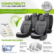 Seat Covers Otom Reflective Design Universal Jacquard / Rachel / Artificial Leather Front / Rear Set 11 Pieces Black - Dark Grey RFL-2603-image-6305237