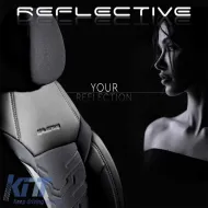 Seat Covers Otom Reflective Design Universal Jacquard / Rachel / Artificial Leather Front / Rear Set 11 Pieces Black - Dark Grey RFL-2603-image-6305238