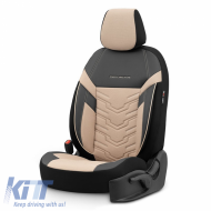 Seat Covers Otom Reflective Design Universal Jacquard / Rachel / Artificial Leather Front / Rear Set 11 Pieces Black - Beige RFL-2605