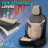 Seat Covers Otom Reflective Design Universal Jacquard / Rachel / Artificial Leather Front / Rear Set 11 Pieces Black - Beige RFL-2605