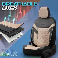 Seat Covers Otom Reflective Design Universal Jacquard / Rachel / Artificial Leather Front / Rear Set 11 Pieces Black - Beige RFL-2605-image-6305242