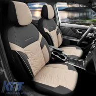 Seat Covers Otom Reflective Design Universal Jacquard / Rachel / Artificial Leather Front / Rear Set 11 Pieces Black - Beige RFL-2605-image-6305245