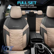 Seat Covers Otom Reflective Design Universal Jacquard / Rachel / Artificial Leather Front / Rear Set 11 Pieces Black - Beige RFL-2605-image-6305247