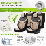 Seat Covers Otom Reflective Design Universal Jacquard / Rachel / Artificial Leather Front / Rear Set 11 Pieces Black - Beige RFL-2605-image-6305248